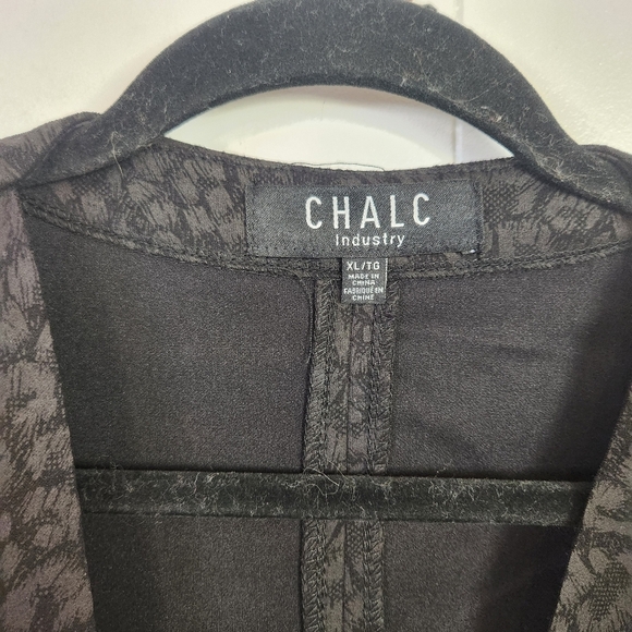 CHALC Black Gray Animal Print Open Front Draped Stretch Blazer Jacket Size XL - Picture 5 of 10